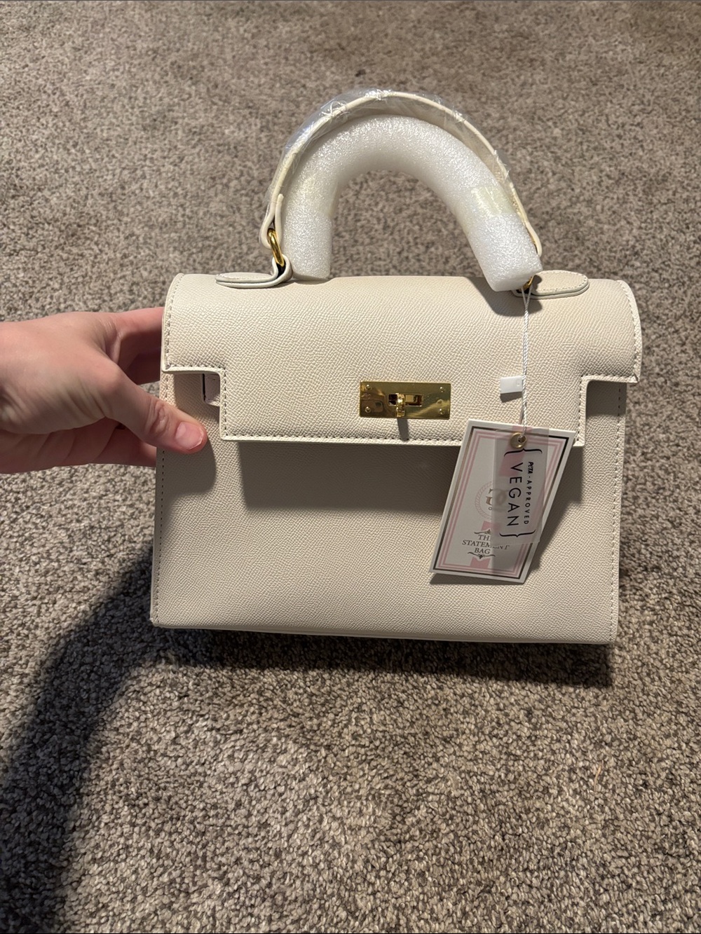 Vegan Cream Structured Top-Handle Satchel